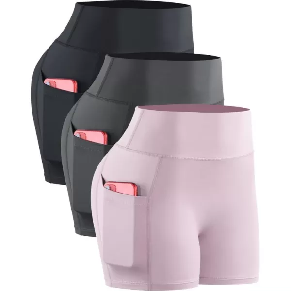 NELEUS Womens 4 Running Short 3 Pack High Waist Yoga Shorts9118 BlackGreyPink3 Pack