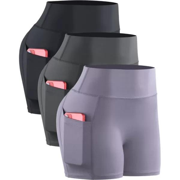 NELEUS Womens 4 Running Short 3 Pack High Waist Yoga Shorts9118 BlackGreyPurple3 Pack