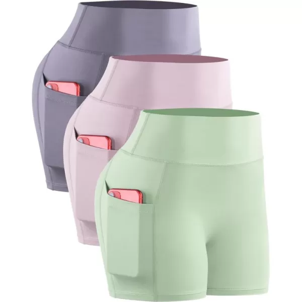 NELEUS Womens 4 Running Short 3 Pack High Waist Yoga Shorts9118 PurplePinkGreen3 Pack