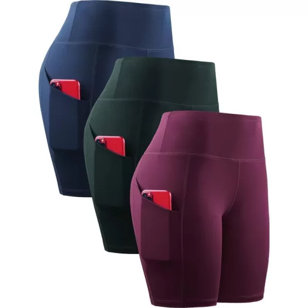 NELEUS Womens Workout Compression Yoga Shorts with Pocket1010 Dark RedNavyDark Green3 Pack