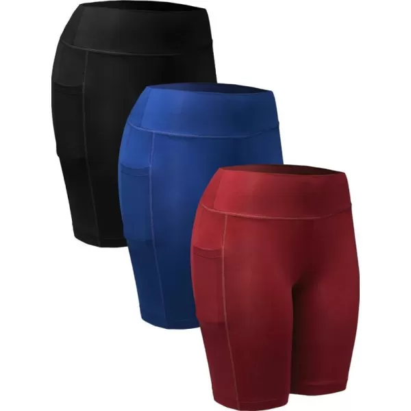 NELEUS Womens Workout Compression Yoga Shorts with Pocket9005 3 PackblueBlackRed