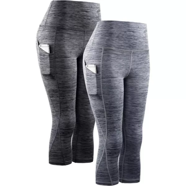 NELEUS Womens Yoga Running Capris Tummy Control High Waist Workout Pants9034 BlackGrey2 Pack