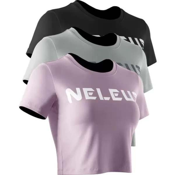 Neleus Womens Running Crop Tank Tops Dry Fit Workout Athletic Shirts Pack of 31501 BlackGreyLight Pink