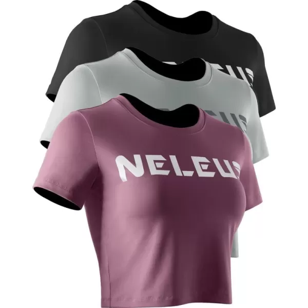 Neleus Womens Running Crop Tank Tops Dry Fit Workout Athletic Shirts Pack of 31501 BlackGreyPink