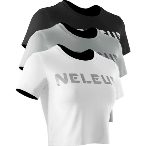 Neleus Womens Running Crop Tank Tops Dry Fit Workout Athletic Shirts Pack of 31501 BlackGreyWhite