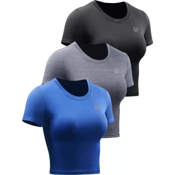 Neleus Womens Running Crop Tank Tops Dry Fit Workout Athletic Shirts Pack of 38079 BlackGreyBlue3 Pack