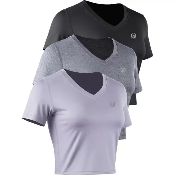 Neleus Womens Running Crop Tank Tops Dry Fit Workout Athletic Shirts Pack of 3Vneck BlackGreyLight Purple 3 Pack