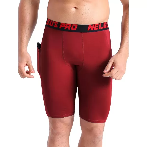 NELEUS Mens 3 Pack Running Compression Shorts with Pockets6064 BlackGreyRed 3 Pack