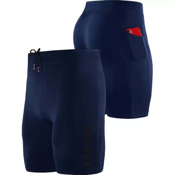 NELEUS Mens 3 Pack Running Compression Shorts with Pockets6072 BlackGreyNavy Blue 3 Pack