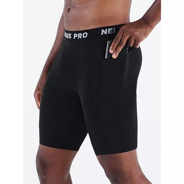 NELEUS Mens 3 Pack Running Compression Shorts with Pockets6082 BlackGreyBlue 3 Pack