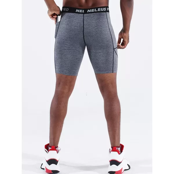 NELEUS Mens 3 Pack Running Compression Shorts with Pockets6082 BlackGreyNavy Blue 3 Pack