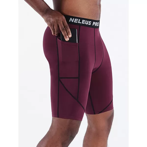 NELEUS Mens 3 Pack Running Compression Shorts with Pockets6082 BlackGreyRed 3 Pack