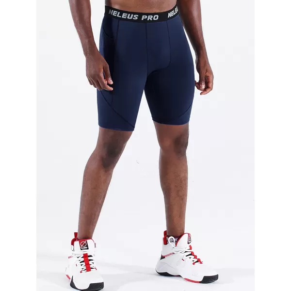 NELEUS Mens 3 Pack Running Compression Shorts with Pockets6082 RedNavyBlue 3 Pack