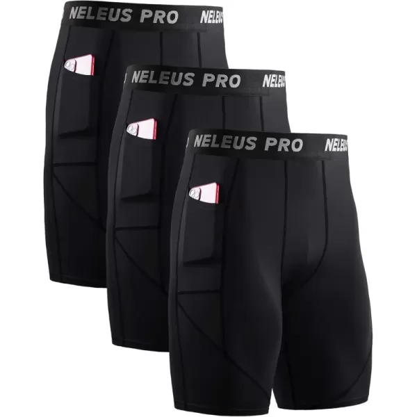 NELEUS Mens 3 Pack Running Compression Shorts with Pockets6082 BlackBlackBlack 3 Pack