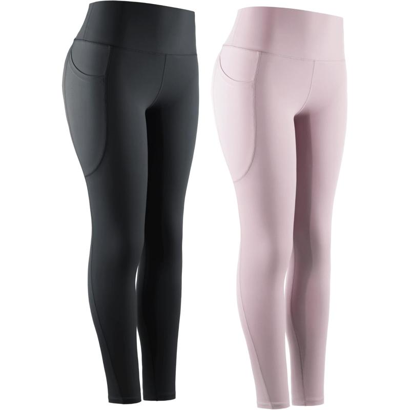 imageNELEUS High Waist Running Workout Leggings for Yoga with Pockets9069 BlackLavender Blush  2 Pack