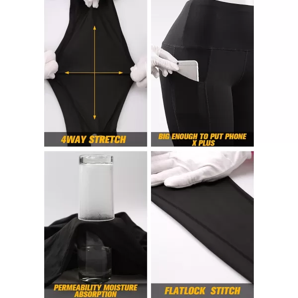 imageNELEUS High Waist Running Workout Leggings for Yoga with Pockets9017 Yoga Pant 2 Packblack red