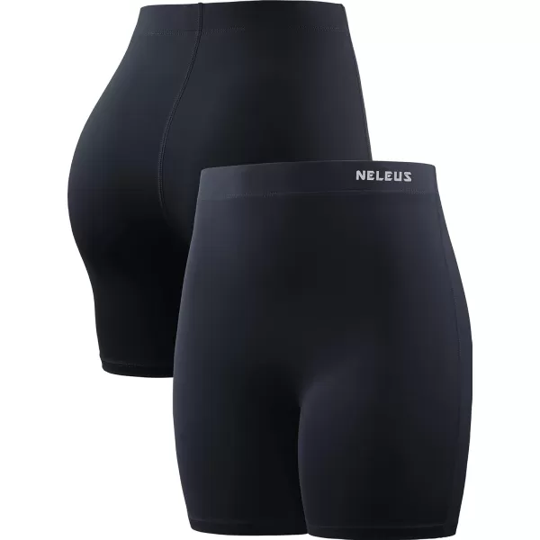 imageNELEUS Womens 4quot 3quot Biker Short 3 Pack High Waist Athletic Shorts for Gym Yoga Running9057 BlackGreyWhite