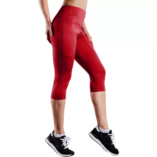 imageNELEUS Womens Tummy Control High Waist Capri Running Leggings Yoga Pants with Pocket9027 BlackBurgundy 2 Pack