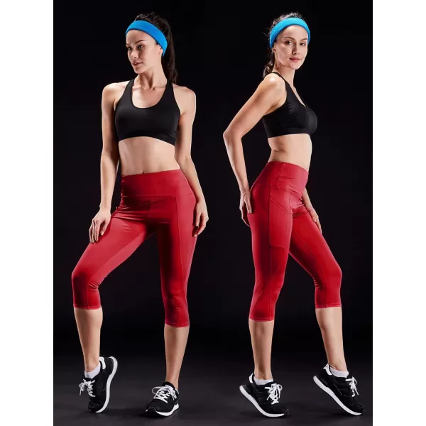 imageNELEUS Womens Tummy Control High Waist Capri Running Leggings Yoga Pants with Pocket9027 BlackBurgundy 2 Pack
