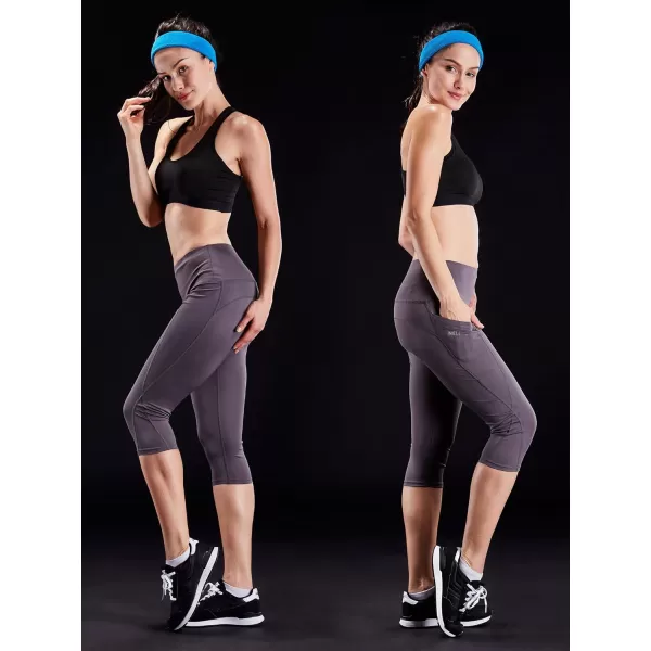 imageNELEUS Womens Tummy Control High Waist Capri Running Leggings Yoga Pants with Pocket9027 BlackGreyBlue 3 Pack