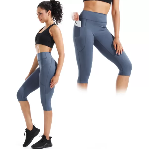 imageNELEUS Womens Tummy Control High Waist Capri Running Leggings Yoga Pants with Pocket9120 BlackGreyNavy Blue 3 Pack