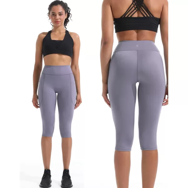 imageNELEUS Womens Tummy Control High Waist Capri Running Leggings Yoga Pants with Pocket9120 BlackGreyPurple 3 Pack