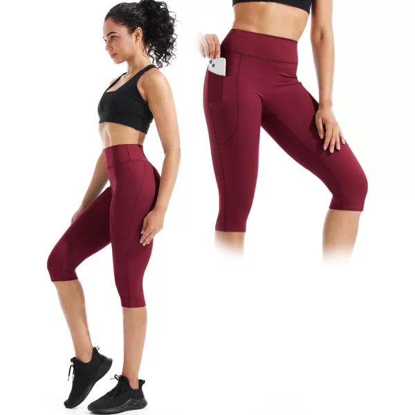 imageNELEUS Womens Tummy Control High Waist Capri Running Leggings Yoga Pants with Pocket9120 BlackGreyRed 3 Pack