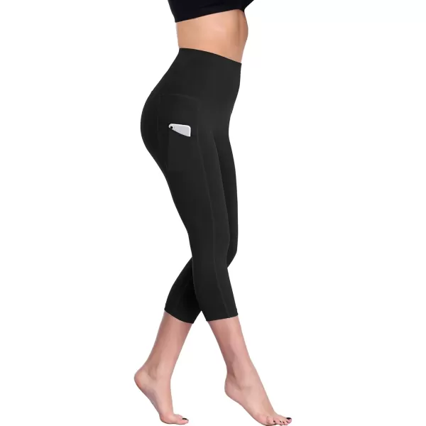 imageNELEUS Womens Tummy Control High Waist Capri Running Leggings Yoga Pants with PocketZ109 BlackBlack 2 Pack