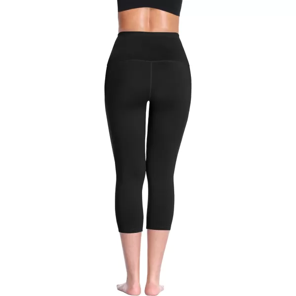 imageNELEUS Womens Tummy Control High Waist Capri Running Leggings Yoga Pants with PocketZ109 BlackBlack 2 Pack