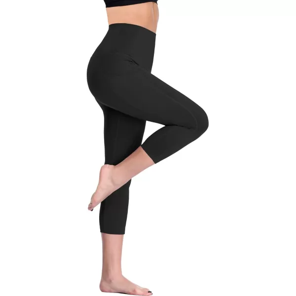 imageNELEUS Womens Tummy Control High Waist Capri Running Leggings Yoga Pants with PocketZ109 BlackBlack 2 Pack