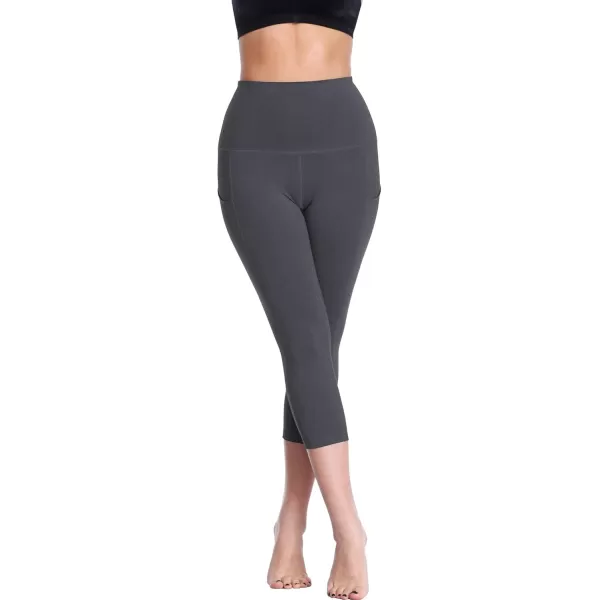 imageNELEUS Womens Tummy Control High Waist Capri Running Leggings Yoga Pants with PocketZ109 BlackGrey 2 Pack