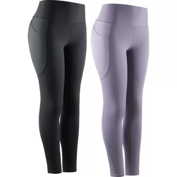 imageNELEUS High Waist Running Workout Leggings for Yoga with Pockets9069 BackLight Purple  2 Pack