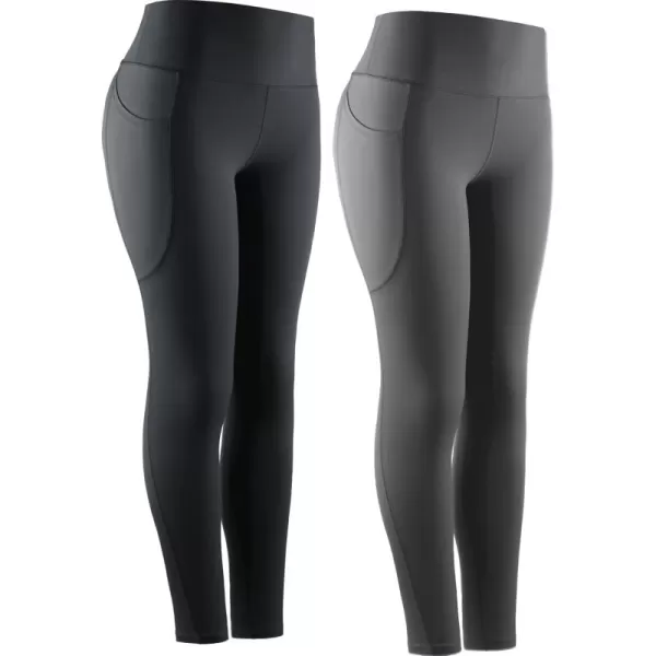 imageNELEUS High Waist Running Workout Leggings for Yoga with Pockets9069 BlackGrey  2 Pack