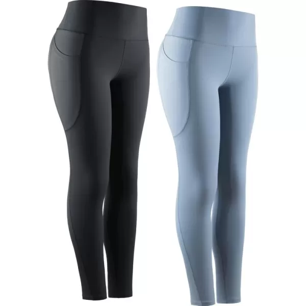 imageNELEUS High Waist Running Workout Leggings for Yoga with Pockets9069 BlackLight Steel Blue  2 Pack