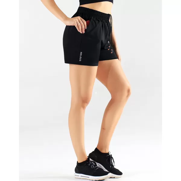 imageNELEUS Womens Lightweight Running Shorts Workout Athletic Short for Yoga with Pocket4 Inseam BlackBlackBlack  3 Pack