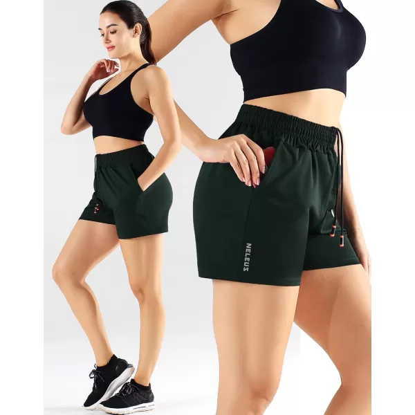 imageNELEUS Womens Lightweight Running Shorts Workout Athletic Short for Yoga with Pocket4 Inseam BlackGreyBlackish Green  3 Pack