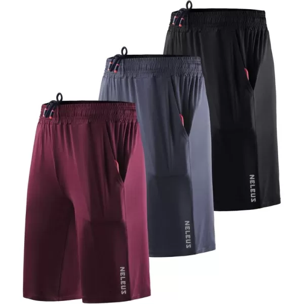 imageNELEUS Womens Lightweight Running Shorts Workout Athletic Short for Yoga with Pocket9054 3 Pack  blackGreyRed