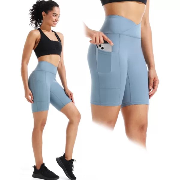 imageNELEUS Womens 3 Pack Biker Shorts High Waist Running Yoga Shorts with Pockets9115 BlackGreyLight Blue  3 Pack