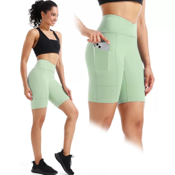 imageNELEUS Womens 3 Pack Biker Shorts High Waist Running Yoga Shorts with Pockets9115 BlackGreyLight Green  3 Pack