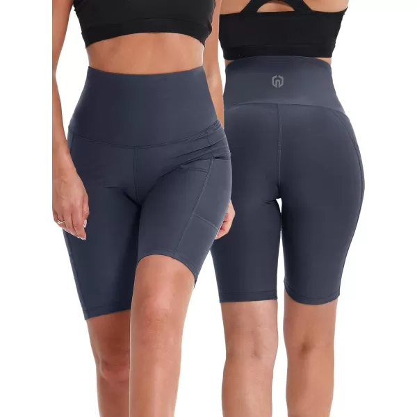 imageNELEUS Womens 8quot Biker Shorts High Waist Tummy Control Workout Running Shorts for Gym Yoga9044 BlackGreyCoffee 3 Pack