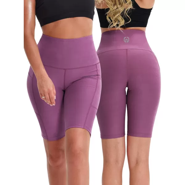 imageNELEUS Womens 8quot Biker Shorts High Waist Tummy Control Workout Running Shorts for Gym Yoga9044 BlackGreyPink 3 Pack