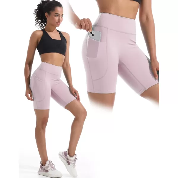 imageNELEUS Womens 8quot Biker Shorts High Waist Tummy Control Workout Running Shorts for Gym Yoga9119 BlackGreyPink 3 Pack