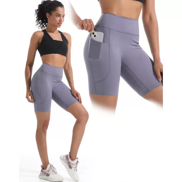 imageNELEUS Womens 8quot Biker Shorts High Waist Tummy Control Workout Running Shorts for Gym Yoga9119 BlackGreyPurple 3 Pack