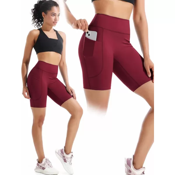 imageNELEUS Womens 8quot Biker Shorts High Waist Tummy Control Workout Running Shorts for Gym Yoga9119 BlackGreyRed 3 Pack