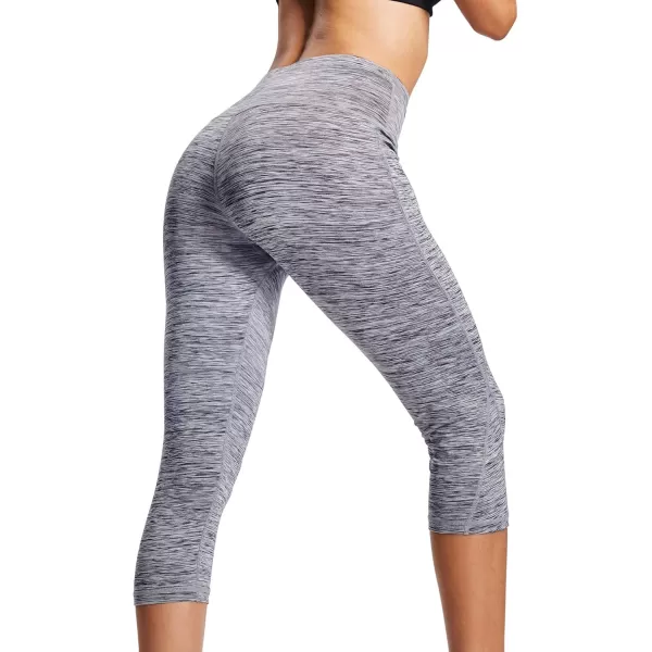 imageNELEUS Womens Yoga Running Capris Tummy Control High Waist Workout Pants9034 BlackGrey 2 Pack