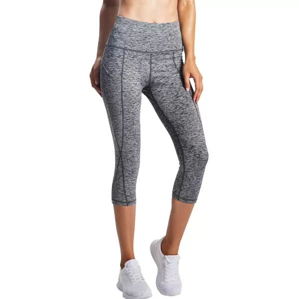 imageNELEUS Womens Yoga Running Capris Tummy Control High Waist Workout Pants9034 BlackGrey 2 Pack