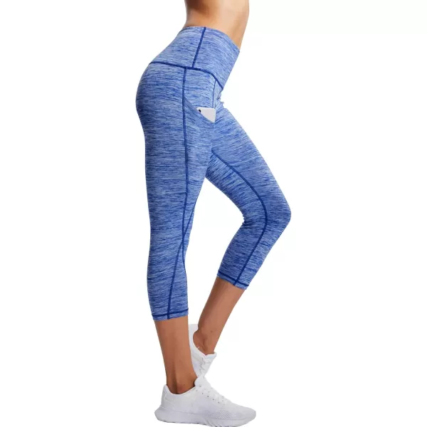 imageNELEUS Womens Yoga Running Capris Tummy Control High Waist Workout Pants9034 BlueRedBrown 3 Pack