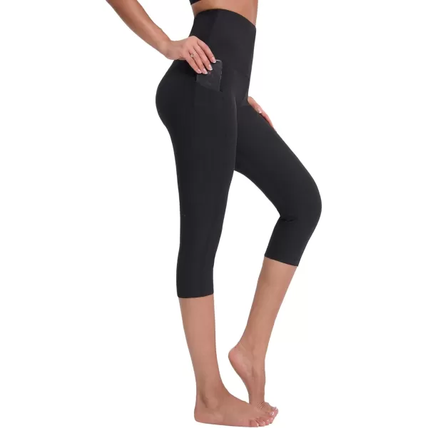 imageNELEUS Womens Yoga Running Capris Tummy Control High Waist Workout Pants9042 BlackBlack 2 Pack