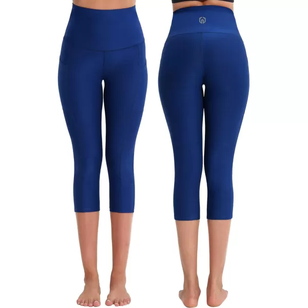 imageNELEUS Womens Yoga Running Capris Tummy Control High Waist Workout Pants9042 BlackBlue 2 Pack