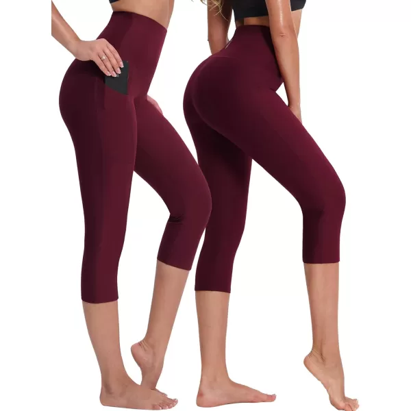 imageNELEUS Womens Yoga Running Capris Tummy Control High Waist Workout Pants9042 BlueGreyRed 3 Pack